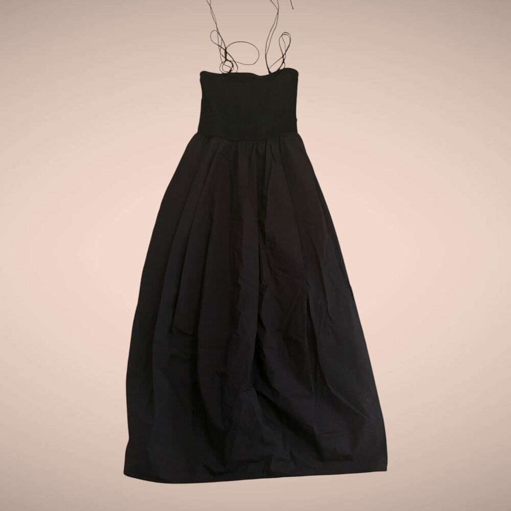 COS XS Black Cotton Blend Strapless Smocked Midi Dress Full Skirt - Picture 3 of 8